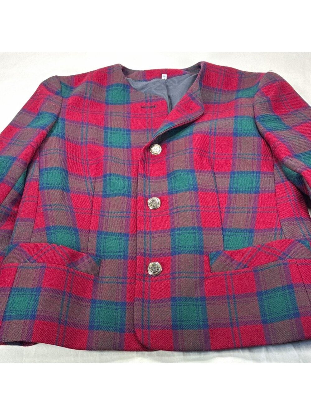 VTG Edinburgh Heritage Pure Wool Plaid Jacket Collarless Tartan Coat Women 12
